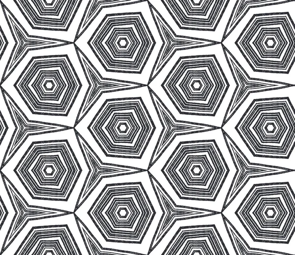 Tiled Watercolor Pattern Black Symmetrical Kaleidoscope Background Hand Painted Tiled — Stock Photo, Image