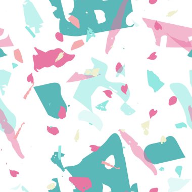 Terrazzo kusursuz desen. Modern klasik döşeme dokusu. Terrazzo pürüzsüz desenli, serin renklerde. Doğal taşlardan, granitten, kuvarstan, mermerden, betondan yapılmış arkaplan. 