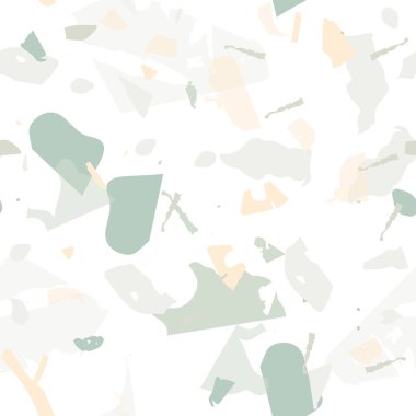 Terrazzo kusursuz desen. İç dekorasyon için minimalist döşeme taşı. Doğal taşlardan, granitten, kuvarstan, mermerden, betondan yapılmış arka plan. Terrazzo pürüzsüz desenli serin renklerde. 