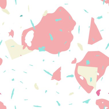 Terrazzo kusursuz desen. Pembe Venedik döşeme dokusu. Terrazzo pürüzsüz desenli, serin renklerde. Doğal taşlardan, granitten, kuvarstan, mermerden, betondan yapılmış arkaplan. 