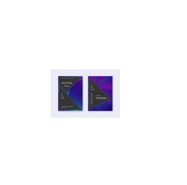 Zwarte Omslag Ontwerp Template Set Neon Abstracte Lijnen Donkerblauwe Achtergrond — Stockvector