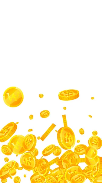 韓国ウォン硬貨が落ちる 貴重な分散ウォンコイン 韓国のお金 中程度のジャックポット 富または成功の概念 ベクターイラスト — ストックベクタ