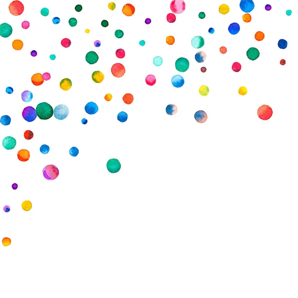 Aquarel Confetti Witte Achtergrond Werkelijke Regenboog Gekleurde Stippen Gelukkige Viering — Stockfoto