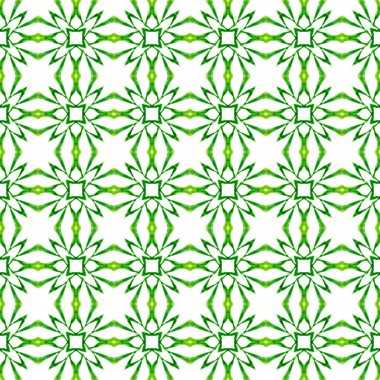 Tekstil hazır, mayo kumaş, duvar kağıdı, ambalaj. Yeşil görkemli boho şık yaz tasarımı. Etnik elle boyanmış desen. Suluboya yaz etnik sınır düzeni.