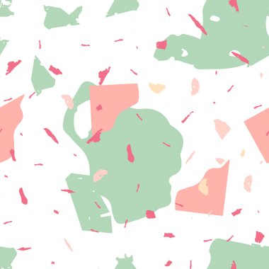 Terrazzo kusursuz desen. Pembe Venedik döşeme dokusu. Terrazzo pürüzsüz desenli, serin renklerde. Doğal taşlardan, granitten, kuvarstan, mermerden, betondan yapılmış arkaplan. 