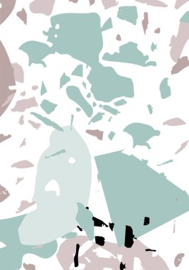 Terrazzo modern soyut şablon. Klasik İtalyan döşemesinin yeşil ve gri dokusu. Venedik terrazzo trend vektör arka planı Taşlardan, granitten, kuvarstan, mermerden, betondan yapılmış. 