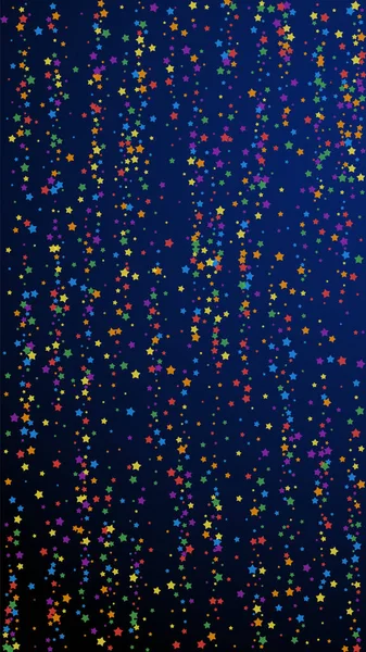 Feestelijke Unieke Confetti Feeststerren Regenboog Heldere Sterren Donkerblauwe Achtergrond Flawless — Stockvector