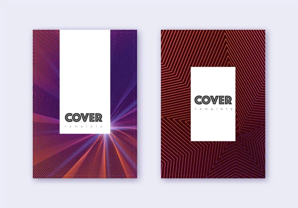 Hipster Cover Ontwerp Template Set Violette Abstracte Lijnen Donkere Achtergrond — Stockvector
