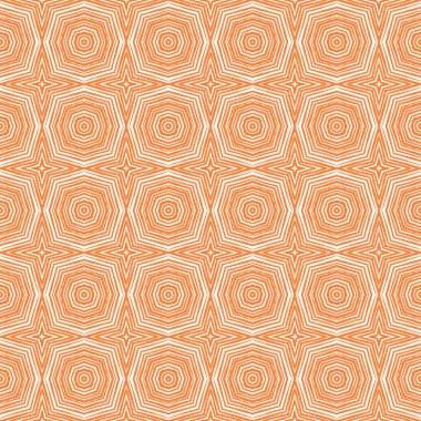 Dokulu çizgili desen. Turuncu simetrik kaleydoskop arka planı. Tekstil hazır akıllara durgunluk veren baskı, mayo kumaş, duvar kağıdı, ambalaj. Moda desenli çizgiler tasarımı.