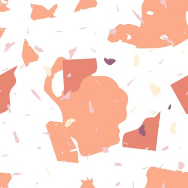 Terrazzo kusursuz desen. Taşlı turuncu gerçekçi mermer dokusu. Terrazzo pürüzsüz desenli, serin renklerde. Doğal taşlardan, granitten, kuvarstan, mermerden, betondan yapılmış arkaplan. 