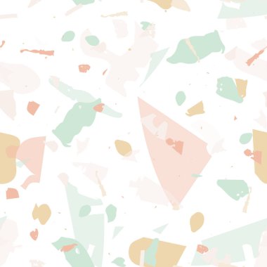 Terrazzo kusursuz desen. İç dekorasyon için minimalist döşeme taşı. Doğal taşlardan, granitten, kuvarstan, mermerden, betondan yapılmış arka plan. Terrazzo pürüzsüz desenli serin renklerde. 