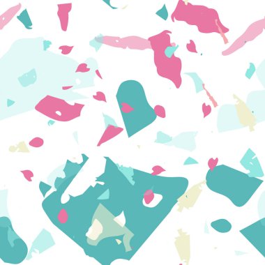 Terrazzo kusursuz desen. Modern klasik döşeme dokusu. Terrazzo pürüzsüz desenli, serin renklerde. Doğal taşlardan, granitten, kuvarstan, mermerden, betondan yapılmış arkaplan. 