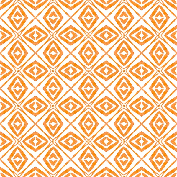 Tekstil hazır büyüleyici baskı, mayo kumaş, duvar kağıdı, ambalaj. Turuncu parlak boho şık yaz tasarımı. Döşemeli suluboya arka plan. Elle boyanmış suluboya kenar.