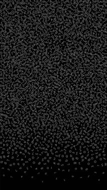 Düşen sayılar, büyük veri konsepti. Çift beyaz düzensiz uçan parmaklar. Siyah arkaplanda gözle görülür fütüristik pankart. Düşen sayılarla dijital vektör illüstrasyonu.