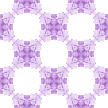 Yeşil geometrik sembolün suluboya sınırı. Mor garip boho şık yaz tasarımı. Sembol suluboya deseni. Tekstil hazır moda baskısı, mayo kumaşı, duvar kağıdı, ambalaj.