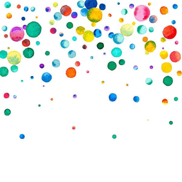 Aquarell Konfetti Auf Weißem Hintergrund Tatsächliche Regenbogenfarbene Punkte Frohe Feier — Stockfoto