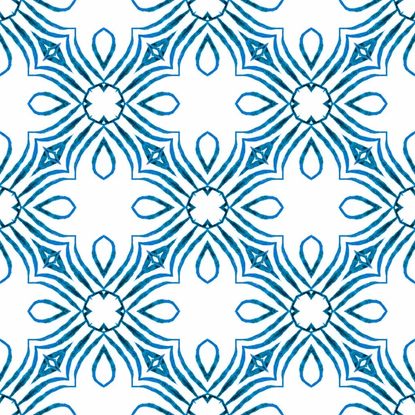 Aquarel Medaillon Naadloze Rand Blauw Aangenaam Boho Chique Zomer Design — Stockfoto