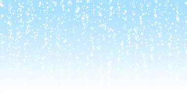 Güzel düşen kar, Noel arkaplanı. İnce uçan kar taneleri ve gece gökyüzü arka planındaki yıldızlar. Takdire şayan kış gümüşü kar tanesi şablonu örtüyor. Hayali vektör illüstrasyonu.