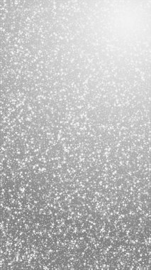 Muhteşem düşen yıldızlar Noel arkaplanı. İnce uçan kar taneleri ve gri arkaplanda yıldızlar. Sanatsal kış gümüşi kar tanesi şablonu örtüyor. Gerçek dikey illüstrasyon.