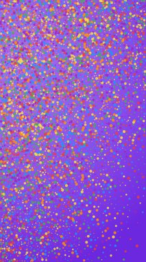 Şenlikli ilahi konfeti. Kutlama yıldızları. Menekşe arka planda neşeli bir konfeti. Büyük şablon şablonu. Dikey vektör arkaplanı.