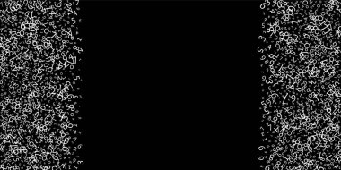 Düşen sayılar, büyük veri konsepti. İkili beyaz, dağınık uçan parmaklar. Siyah arka planda büyüleyici fütürist afiş. Düşen sayılarla dijital vektör illüstrasyonu.