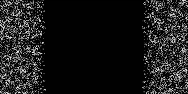 Düşen sayılar, büyük veri konsepti. İkili beyaz, dağınık uçan parmaklar. Siyah arka planda büyüleyici fütürist afiş. Düşen sayılarla dijital vektör illüstrasyonu.