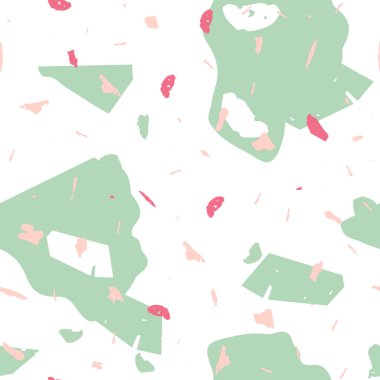 Terrazzo kusursuz desen. İç dekorasyon için minimalist döşeme taşı. Doğal taşlardan, granitten, kuvarstan, mermerden, betondan yapılmış arka plan. Terrazzo pürüzsüz desenli serin renklerde. 