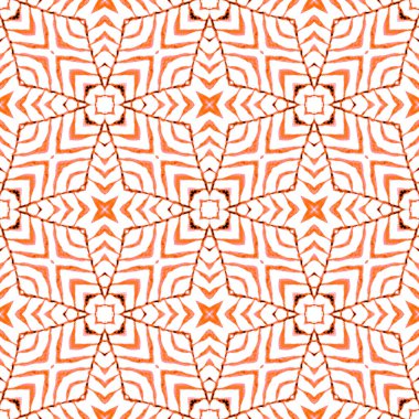 Suluboya, kiremit sınırını tekrarlıyor. Turuncu sanatsal boho şık yaz tasarımı. Tekrar eden mayo tasarımı. Tekstil hazır ekstatik baskı, mayo kumaş, duvar kağıdı, ambalaj..