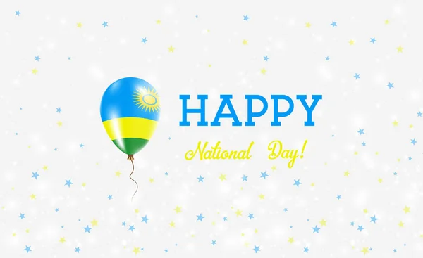 Ruanda ulusal gün vatansever poster. Ruanda bayrak renkleri uçan lastik balon. Ruanda ulusal gün arka plan balon, konfeti, yıldız, Bokeh ve pırıltılar. — Stok Vektör