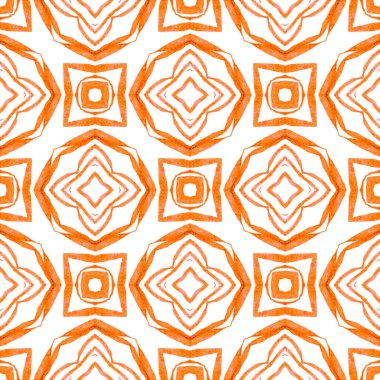 Etnik elle boyanmış desen. Turuncu lekesiz boho şık yaz tasarımı. Tekstil hazır ekstatik baskı, mayo kumaş, duvar kağıdı, ambalaj. Suluboya yaz etnik sınır düzeni.