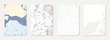Not defteri kapağı tasarımı. Doğal taşlar, granit, kuvars ve mermerden yapılmış terrazzo soyut arka plan. Venedik terrazzo dokusu not defteri kapağı şablonu.
