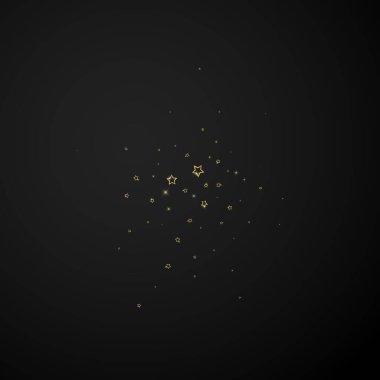 Parıldayan yıldızlar rastgele dağılmış, uçuyor, düşüyor, yüzüyor. Noel kutlaması kavramı. Siyah arkaplanda kutlama yıldızları vektör çizimi.