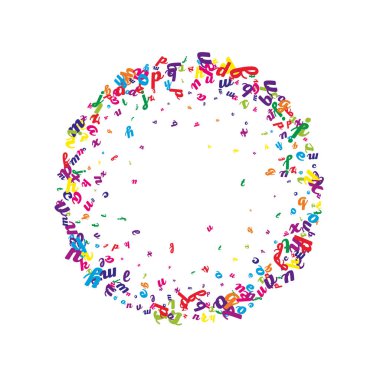 Okul not defteri kapağı. Latin alfabesinin renkli yüzen harfleri. Yabancı diller öğrenim kavramı. Beyaz arkaplanda okul afişine geri dön.