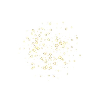 Parıldayan yıldızlar rastgele dağılmış, uçuyor, düşüyor, yüzüyor. Noel kutlaması kavramı. Beyaz arkaplanda şenlikli yıldız vektör çizimi.