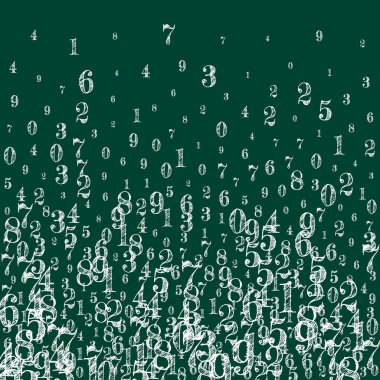 Okul matematik not defteri kapağı. Havada süzülen beyaz tebeşir sayıları. Tahta arka planda matematik afişi var. Düşen sayılar vektör illüstrasyonu.