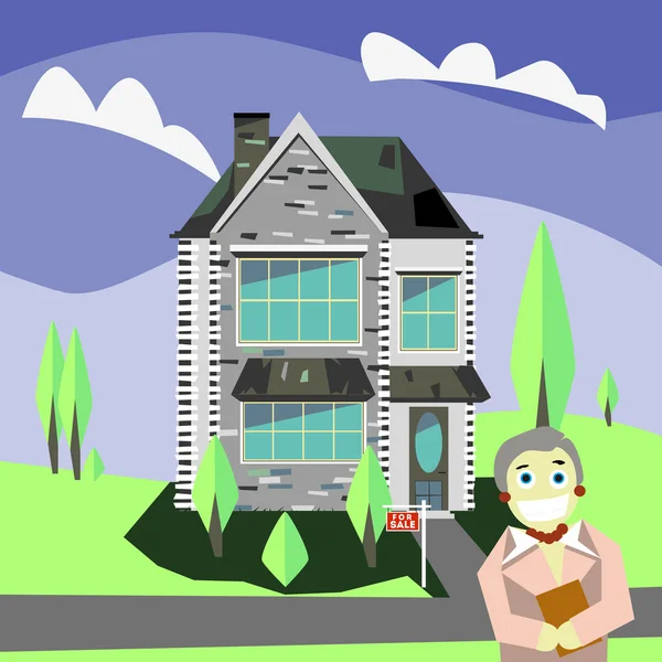 Casa en venta por agente loco — Vector de stock