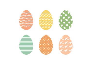 Paskalya çizgili, noktalı ve renkli yumurta kümesi çiçekli