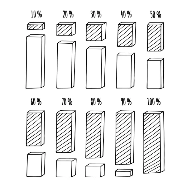 Pourcentage d'infographie graphique à colonnes séquentielles. Ensemble d'éléments dessinés à la main. Illustration vectorielle plate — Image vectorielle