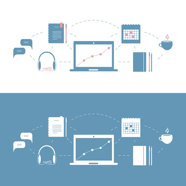Design-koncept för att studera, lärande, avstånd, webben och online-utbildning. Färg platta web banner. Vektor illustration — Stock vektor