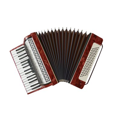 Açık, müzik enstrümanının temsili temsili, kırmızı akordeon. Mermer kırmızısı desenli.
