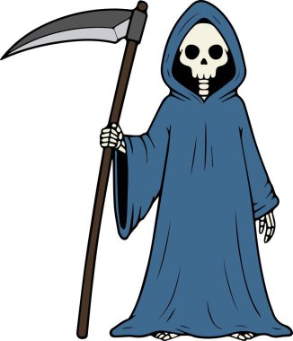 Tırpan tutan tatlı bir ölüm meleğinin resmi.