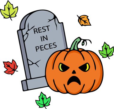 Cadılar Bayramı mezar taşı ve ürkütücü balkabağı