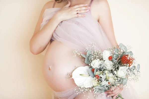 Gravid Kvinna Belly Närbild — Stockfoto