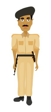 Indian police man with arms. vector illustration clipart