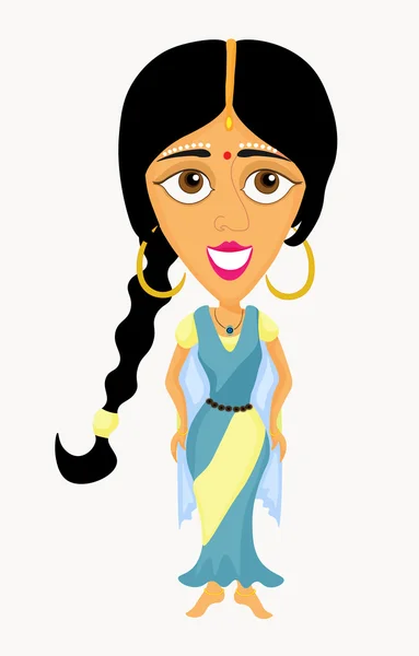 Красивая индийская девушка в синем. векторная иллюстрация — стоковый вектор