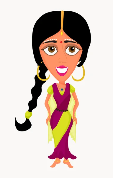 Индийская девушка в красной улыбке .vektor иллюстрации — стоковый вектор
