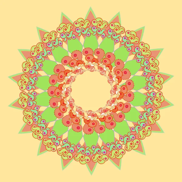 Cirular star red green pattern on a orange. векторные иллюстраторы — стоковый вектор