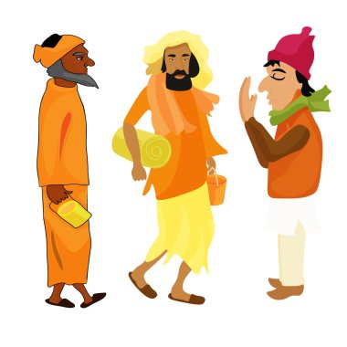 Hindistan Yogi adam turuncu giysi vektör çizim ayarla