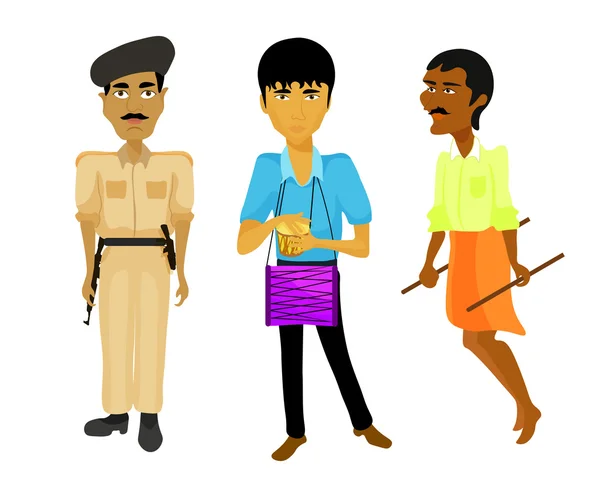 India puso policía, músico, rickshaw. ilustración vectorial — Vector de stock