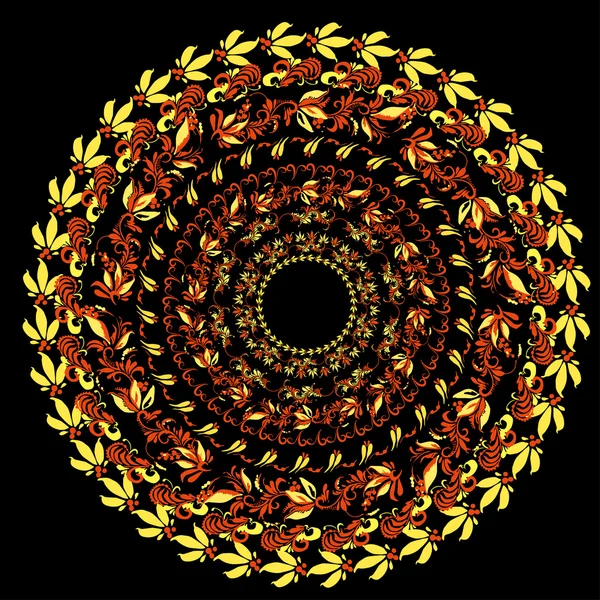 Hohloma Traditional round pattern on a black. векторные иллюстрации — стоковый вектор